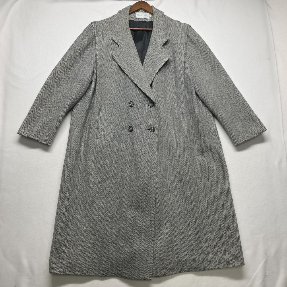 VTG Dani Colby Gray Herringbone Wool Overcoat Jacket Women's Plus 18W USA Made